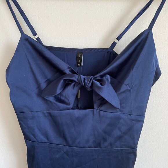 Zaful - Navy Blue Tie Front Satin Cami Dress - Picture 8 of 16